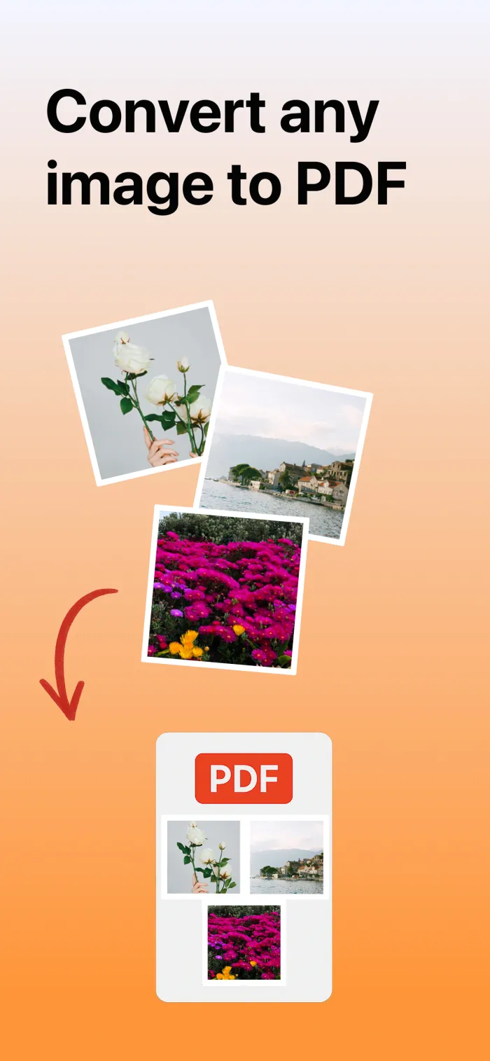 Several photos being combined into a PDF with Convert Image to PDF - create