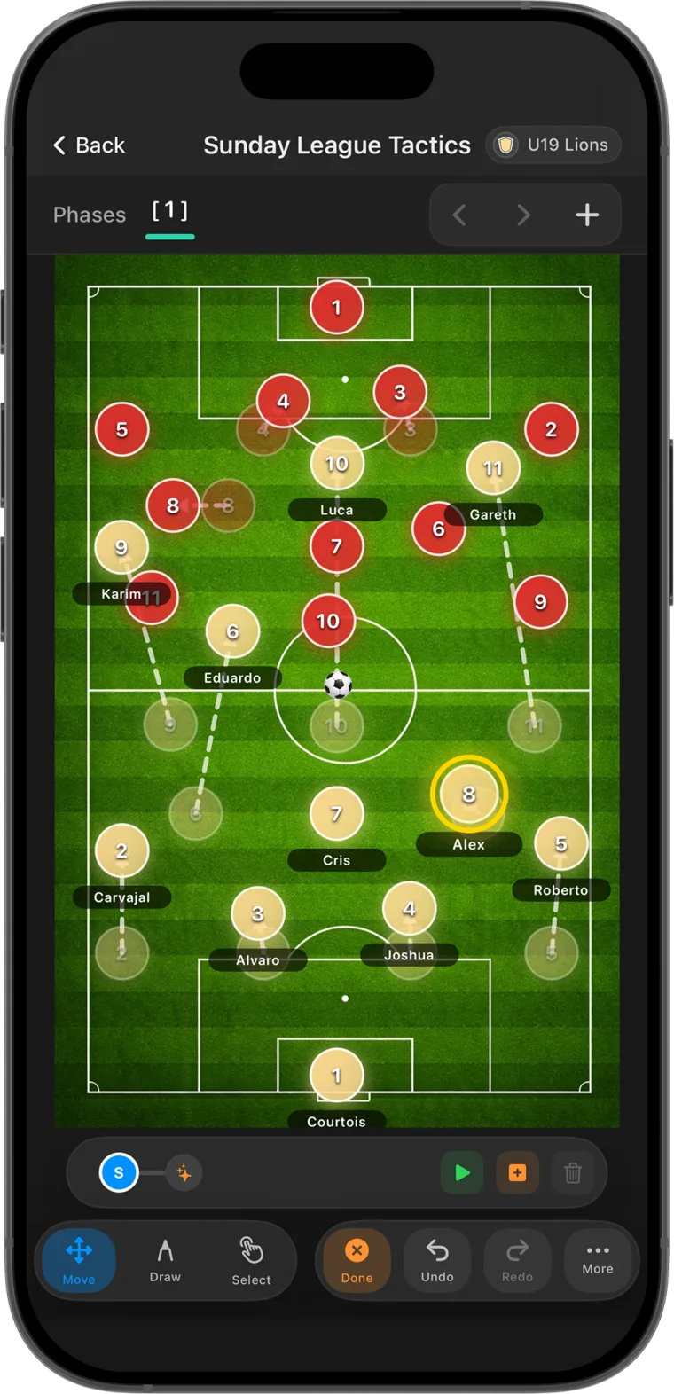 Step-by-step soccer tactic animation