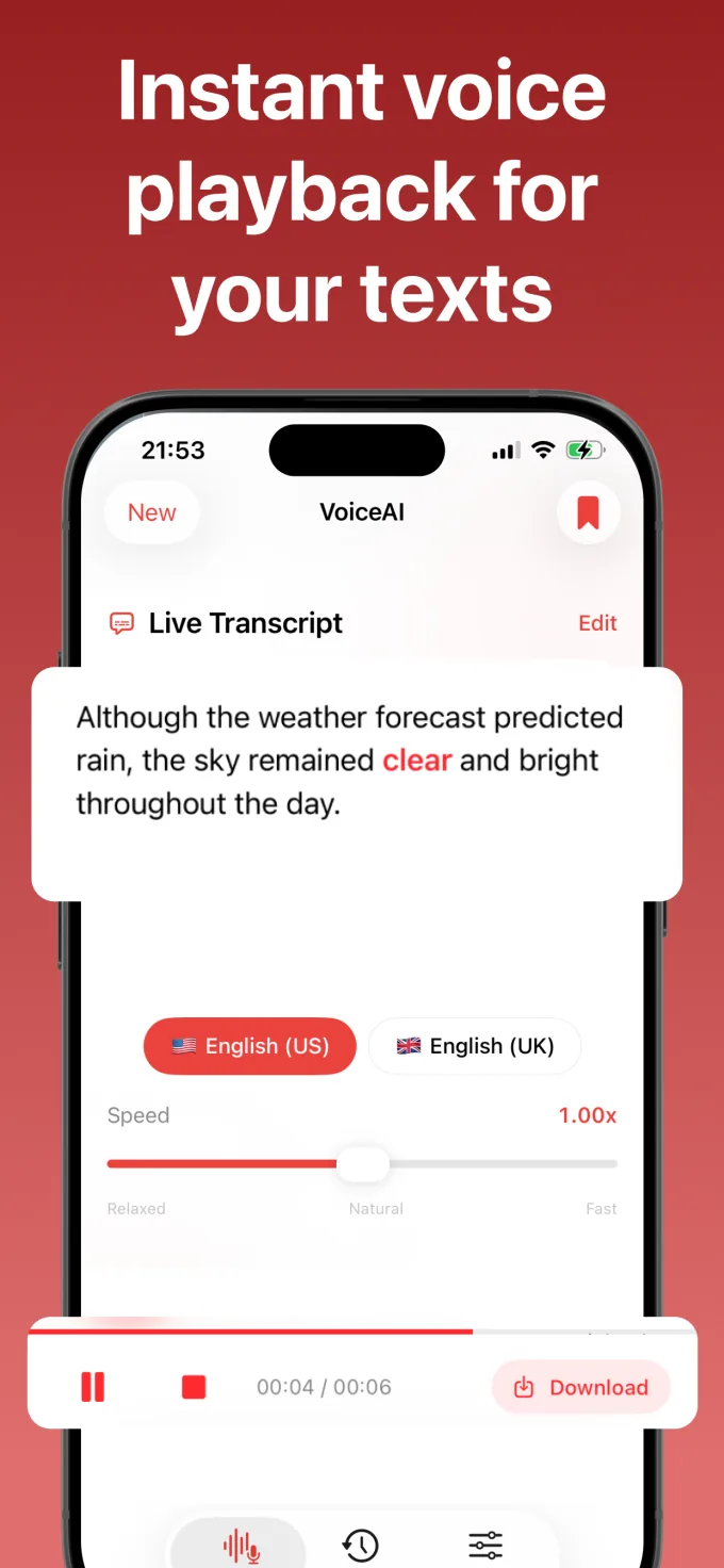Live playback and word highlighting in Speech Assistant Offline