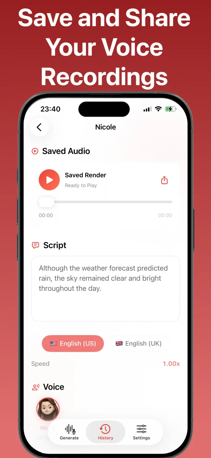 Saved audio history in Speech Assistant Offline